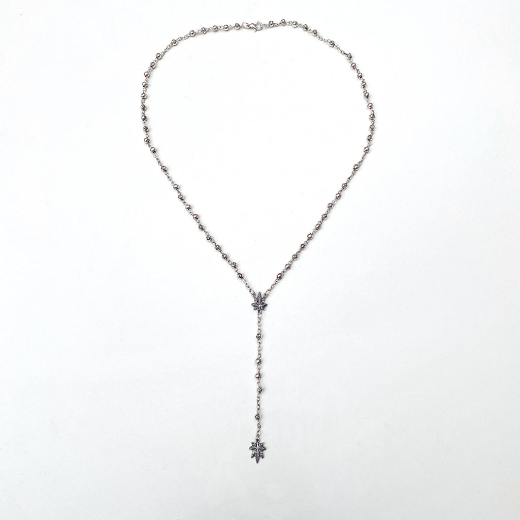 Delicate Silver Weed Leaf Rosary