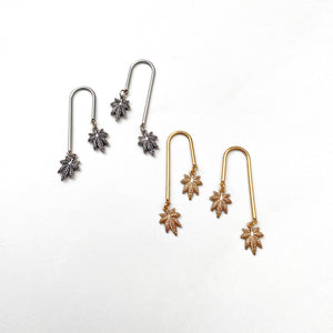 High-Low Arch Weed Leaf Drop Earrings - Gold