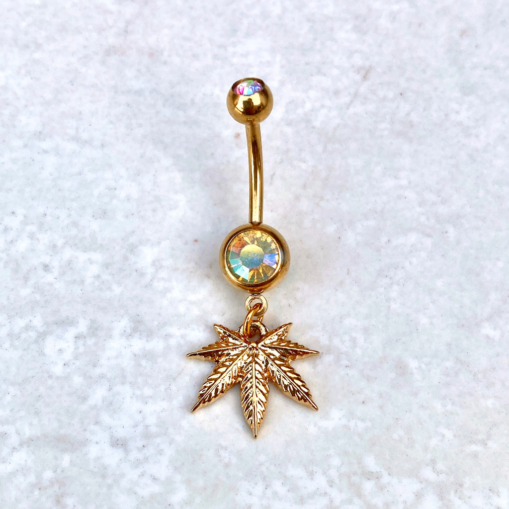 Iridescent Weed Leaf Belly Ring