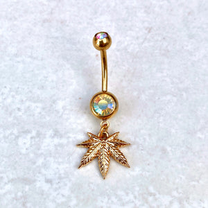 Iridescent Weed Leaf Belly Ring