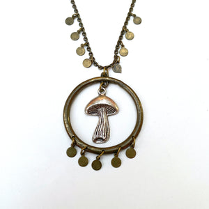 Bronze Mushroom Pendant Necklace