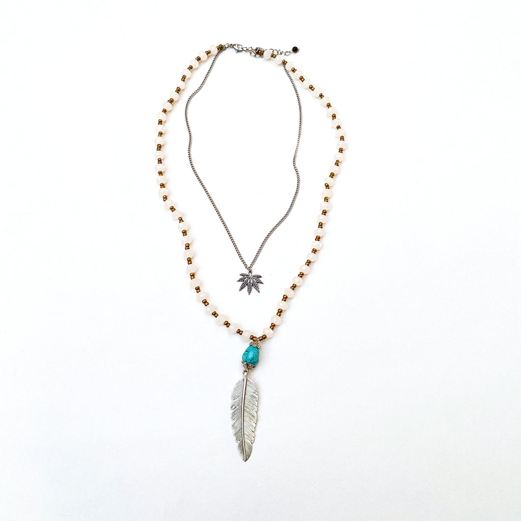 Boho Layered Beaded Feather Necklace