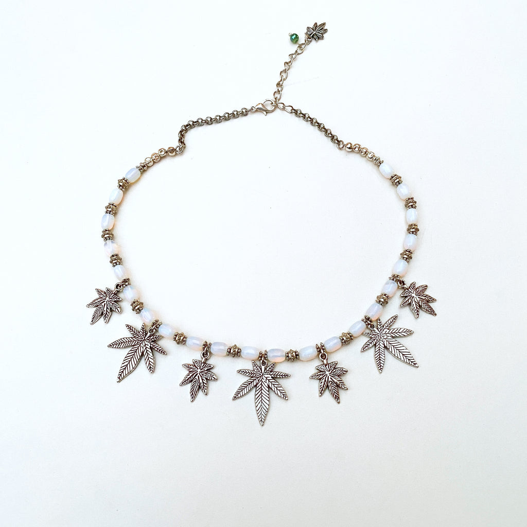 Iridescent Silver Leaf Choker Necklace
