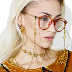 Weed Leaf Glasses Chain - Gold