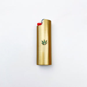 Blunted Objects Enamel Green Weed Leaf Embellished Lighter Case