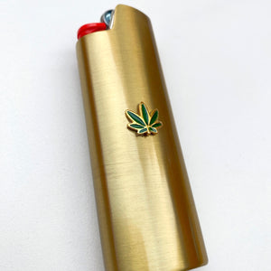 Blunted Objects Enamel Green Weed Leaf Embellished Lighter Case