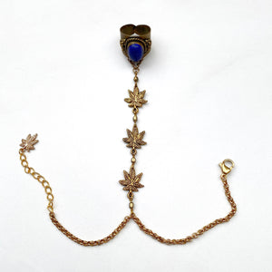 Blue Stoned Weed Leaf Hand Chain