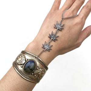 Moonstone Hand Cuff Weed Leaf Chain