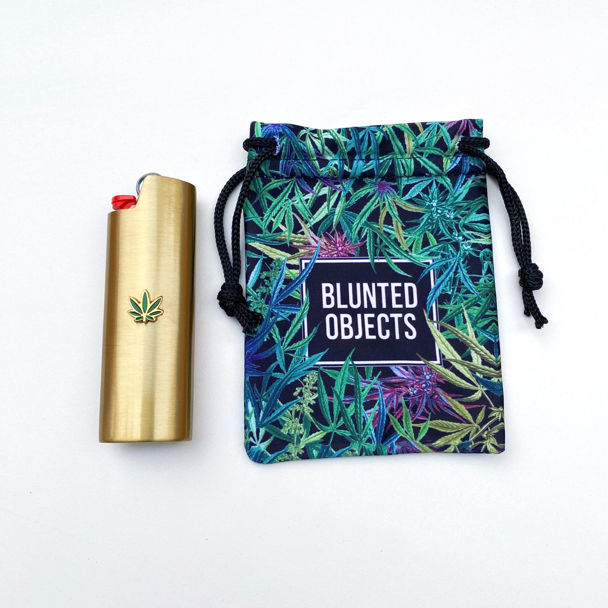 Blunted Objects Enamel Green Weed Leaf Embellished Lighter Case