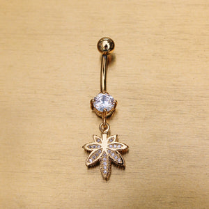 Crystal Weed Leaf Belly Ring - Blunted Objects