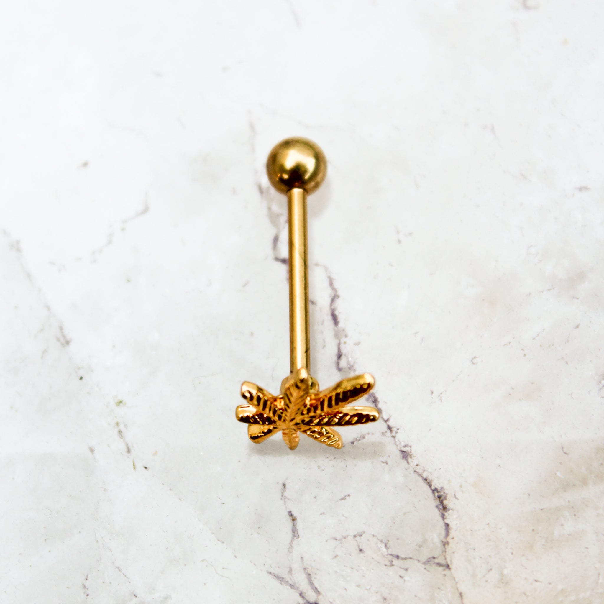 Gold Weed Leaf Tongue Ring - Blunted Objects