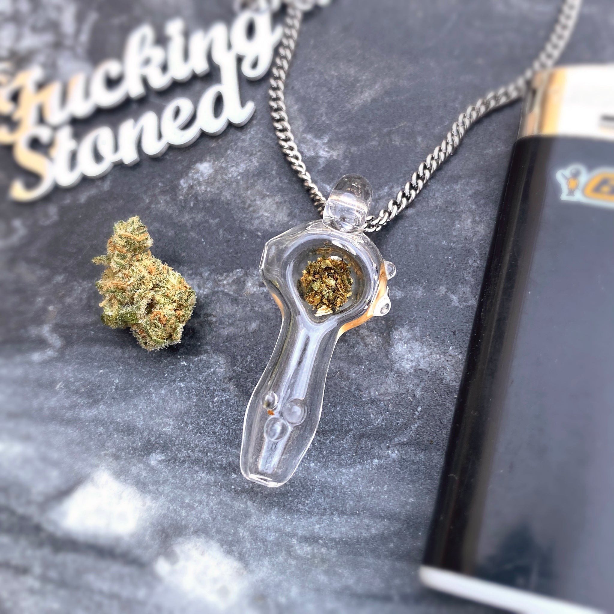 Functional Glass Micro Pipe Weed Necklace - Clear