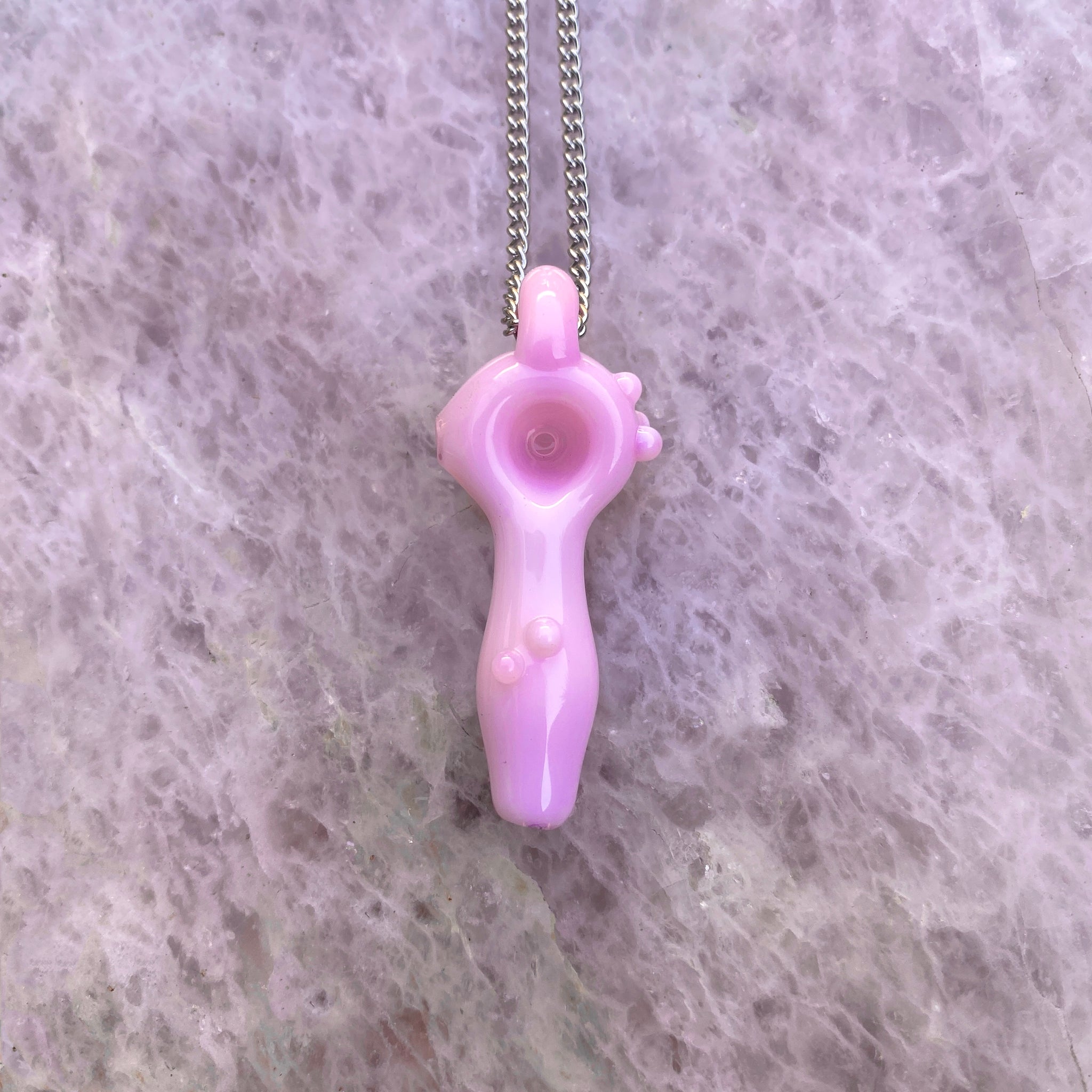 Functional Glass Micro Pipe Weed Necklace - Pink