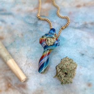 Functional Glass Micro Pipe Weed Necklace - Rainbow