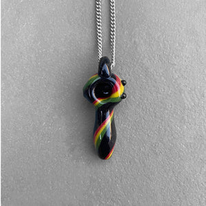 Functional Glass Micro Pipe Weed Necklace - Rasta