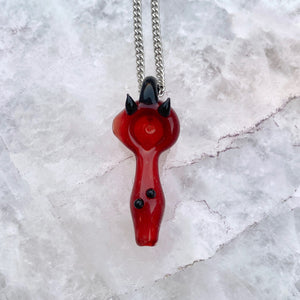Functional Glass Micro Pipe Weed Necklace - Red