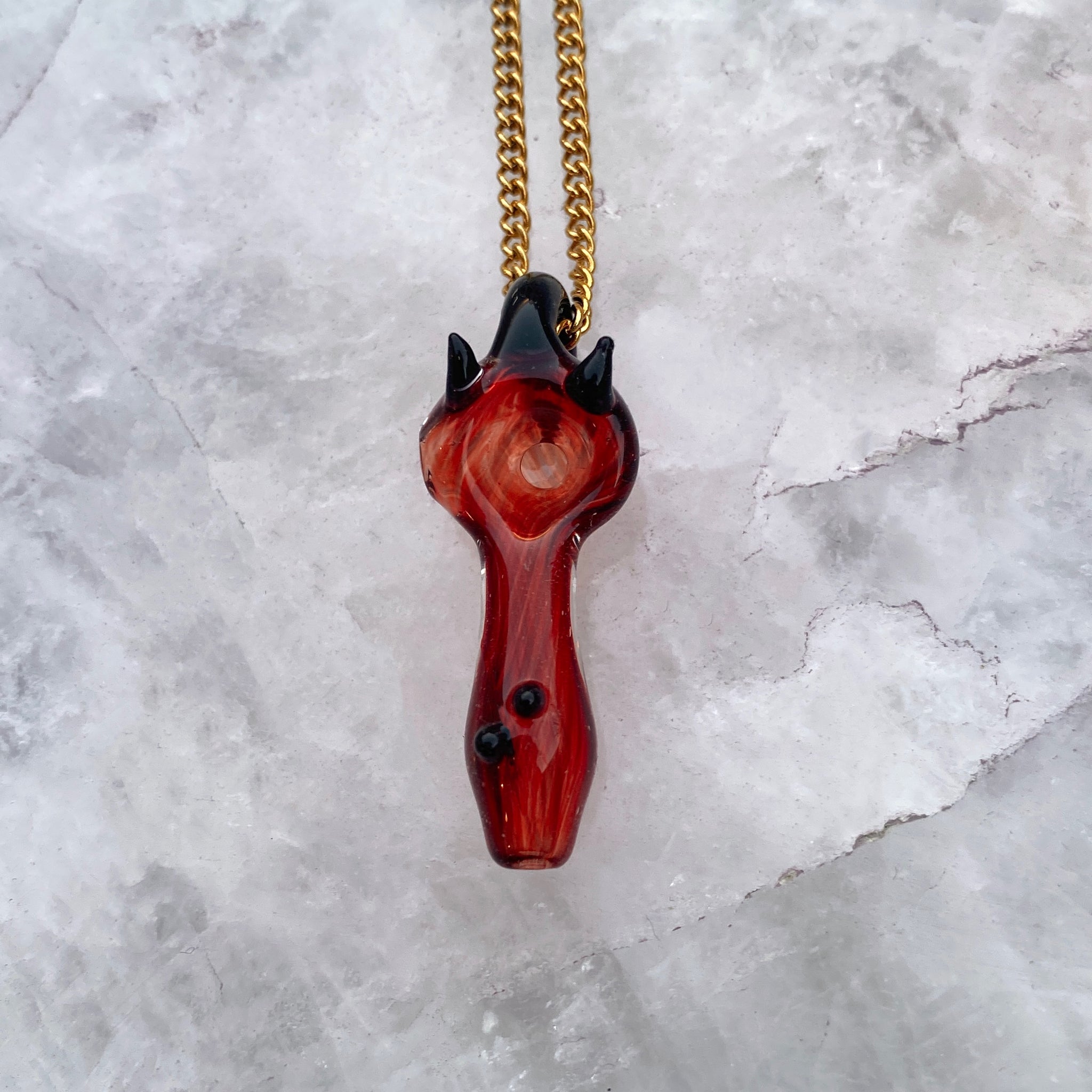 Functional Glass Micro Pipe Weed Necklace - Red